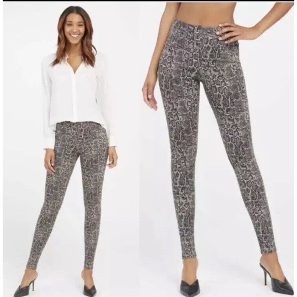 Spanx Jean-ish Leggings Size L Snakeskin Ankle Skinny Stretch Pull-On